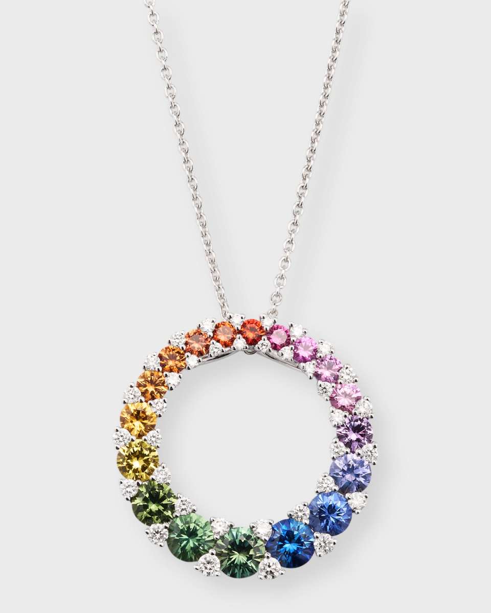 18k White Gold Multi-Sapphire and Diamond Necklace